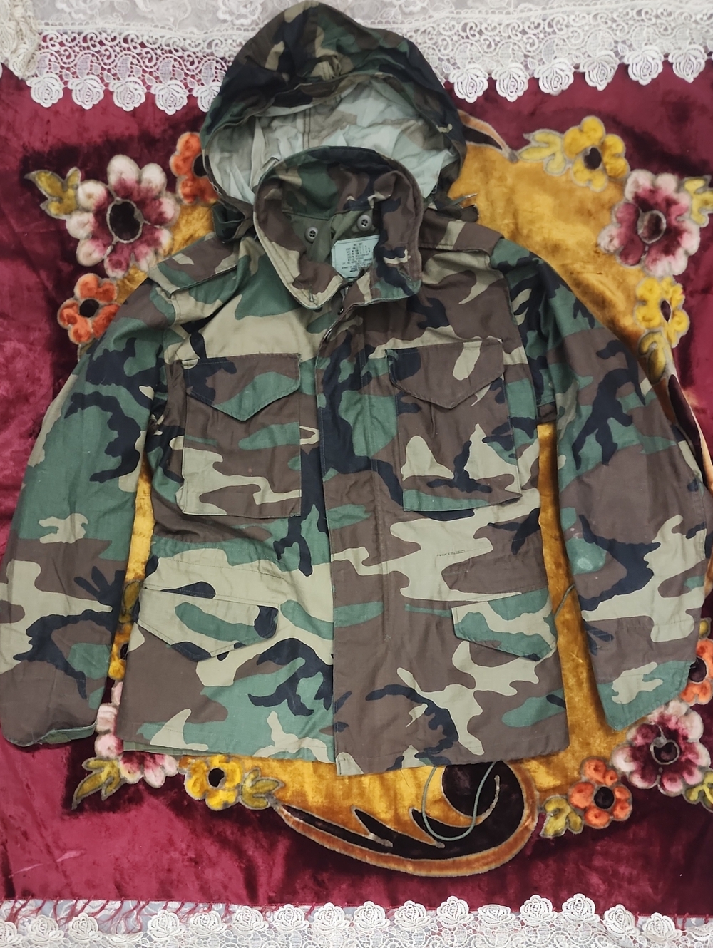 Us Military Canvas Camouflage Hooded Coat in Woodland Green